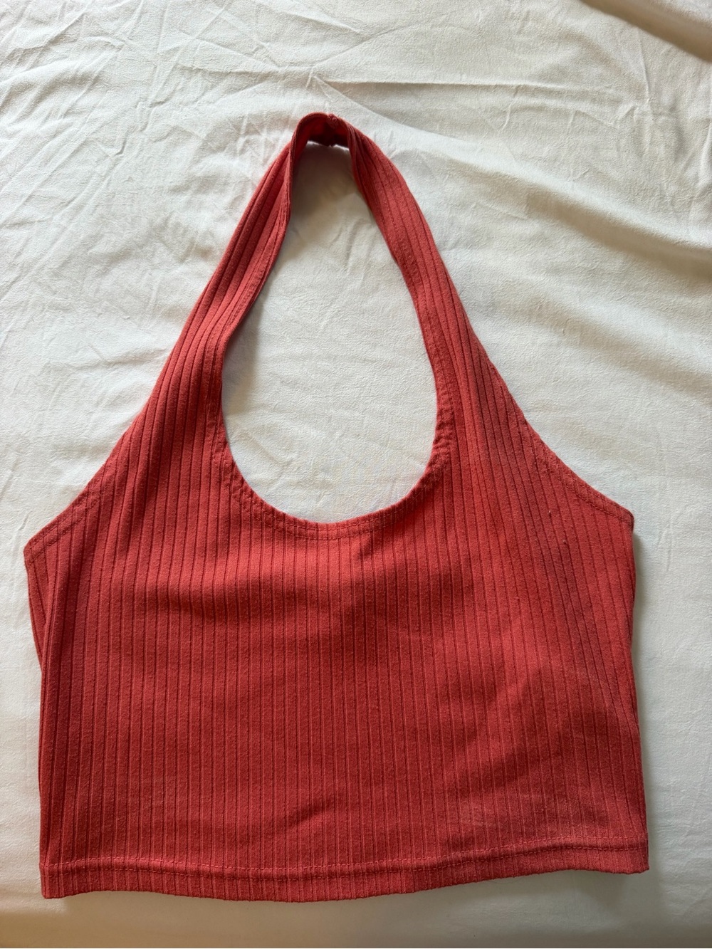 Women's Ribbed Halter Crop Top - Red/orange